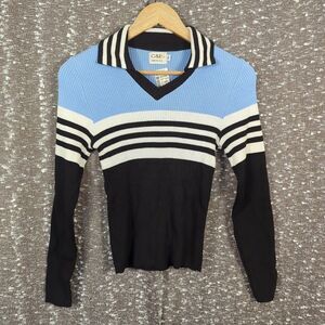 NWT Vintage C&E Striped Collared Long Sleeve Ribbed‎ Shirt Women's Small